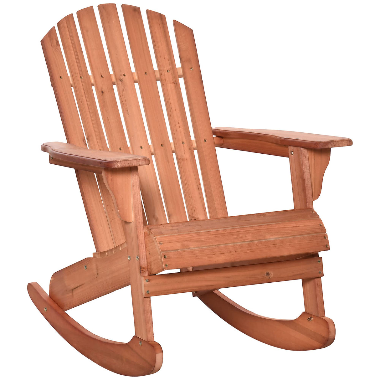 Outsunny Wooden Adirondack Rocking Chair Outdoor Lounge Chair Fire Pit Seating with Slatted Wooden Design, Fanned Back, & Classic Rustic Style for Patio, Backyard, Garden, Lawn, Teak Outsunny