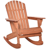 Outsunny Wooden Adirondack Rocking Chair Outdoor Lounge Chair Fire Pit Seating with Slatted Wooden Design, Fanned Back, & Classic Rustic Style for Patio, Backyard, Garden, Lawn, Teak Outsunny