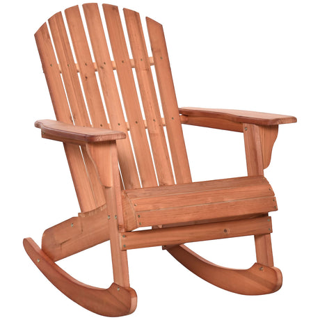 Outsunny Wooden Adirondack Rocking Chair Outdoor Lounge Chair Fire Pit Seating with Slatted Wooden Design, Fanned Back, & Classic Rustic Style for Patio, Backyard, Garden, Lawn, Teak Outsunny