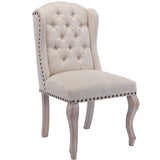 DM Furniture Parsons Dining Chairs Set of 2 Farmhouse Solid Wood Accent Chairs Linen Fabric Host Side Kitchen Chair with Tufted Wingback for Dining Room/Living Room/Bedroom,Cream DM Furniture