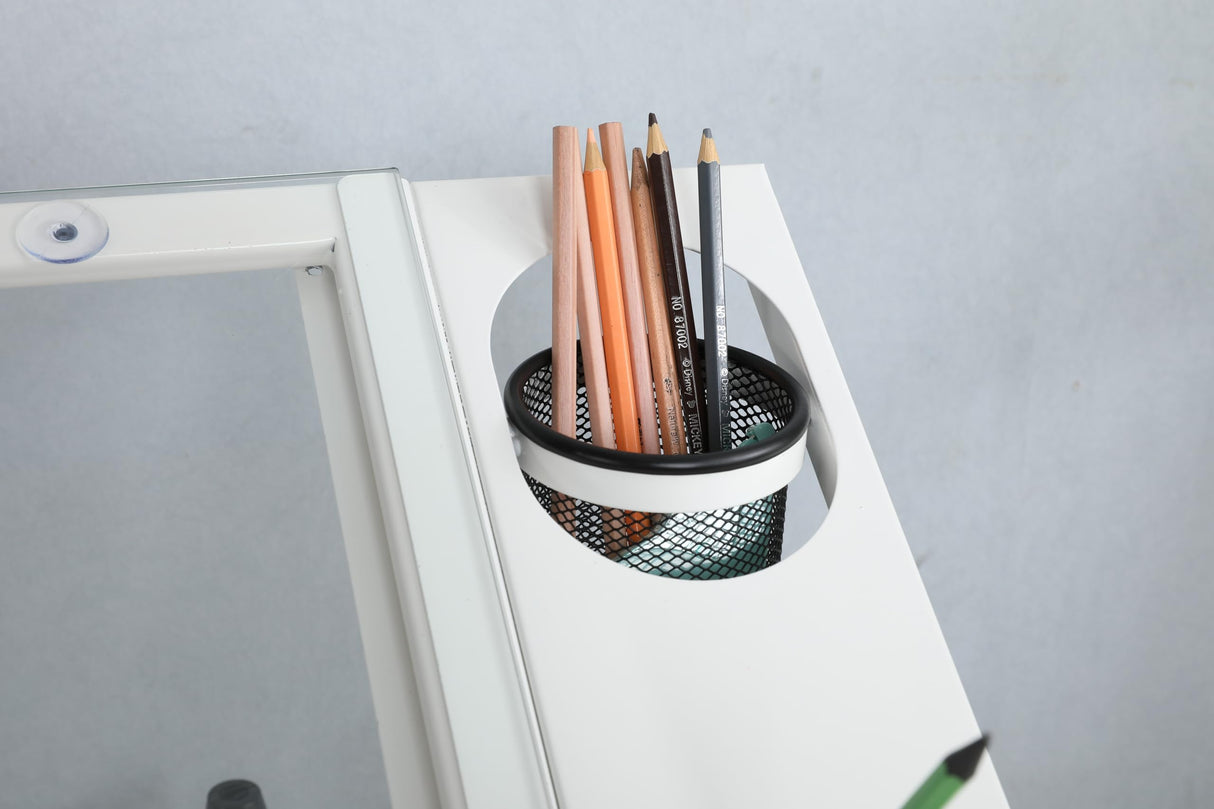 Dyncan Hand Crank Height Adjustable Drafting Table Adjustable Large Desktop- Modern Tempered Glass Artist Drawing Table 0-75° Tiltable Tabletop Artist with Chair and 2 Metal Drawers Dyncan