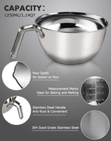 Double Boiler Pot Set,1250ML/1.1QT Mixing Bowl for Chocolate Melting, 2200ML/ 2QT 304 Stainless Steel Pot With Silicone Spatula for Melting Chocolate, Candy, Candle, Soap, Wax Marsheepy