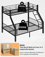 Miscoos Twin XL Over Queen Bunk Bed, Heavy Duty Bunk Bed with Safety Ladder and Full-Length Guardrails, Metal Queen Bed Frame with Slats Support for Adults, Teens, Kids, Black Miscoos