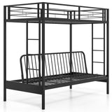 KOMFOTT Metal Twin Over Futon Bunk Bed, Heavy-Duty Loft Bed with Convertible Futon Underneath, Metal Slats Support, Dual Ladders & Full Length Guardrail, No Box Spring Needed (Black) KOMFOTT