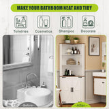 FREDEES Antique White Tall Corner Cabinet with LED Light - Rustic Farmhouse Storage Solution FREDEES