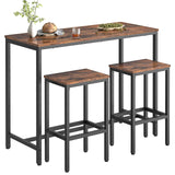 HOOBRO Bar Table and Chairs Set, 47.2” Rectangular Pub Table with 2 Stools for Small Space, High Top Table, 3-Piece Breakfast Table Set, Sturdy Metal Frame, Easy to Assemble, Rustic Brown BF52BT01 HOOBRO