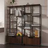 Housoul Bookshelf with Doors, 6-Tier Shelf with Storage Cabinet, 67" Tall Open Bookcase for Display, Industrial Retro Bookcase, Freestanding Storage Organizer Bookshelf for Living Room, Brown Housoul