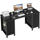 Black Gaming Desk with Drawers on Both Sides, 55 Inch Home Office Computer Study Writing Work PC Desk with 8 Storage Drawers Storage for Bedroom DLisiting