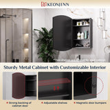 Keonjinn Black Medicine Cabinet 16 x 26 Inch, Surface Mount or Recessed Bathroom Cabinets with Mirrors, Metal Framed Wall Mirror with Storage, 2 Adjustable Shelves, Beveled Edge Mirror Keonjinn