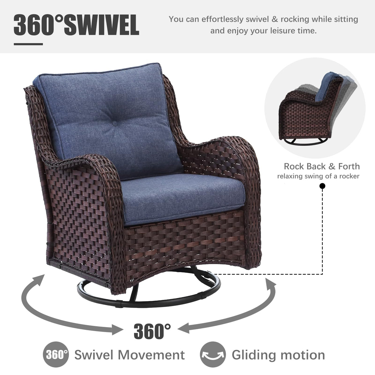 LayinSun 9 Pieces Outdoor Patio Furniture Set, Rattan Wicker Sectional Swivel Rocker Chairs Sets with Ottomans, Swivel Glider Chairs and Coffee Table LayinSun