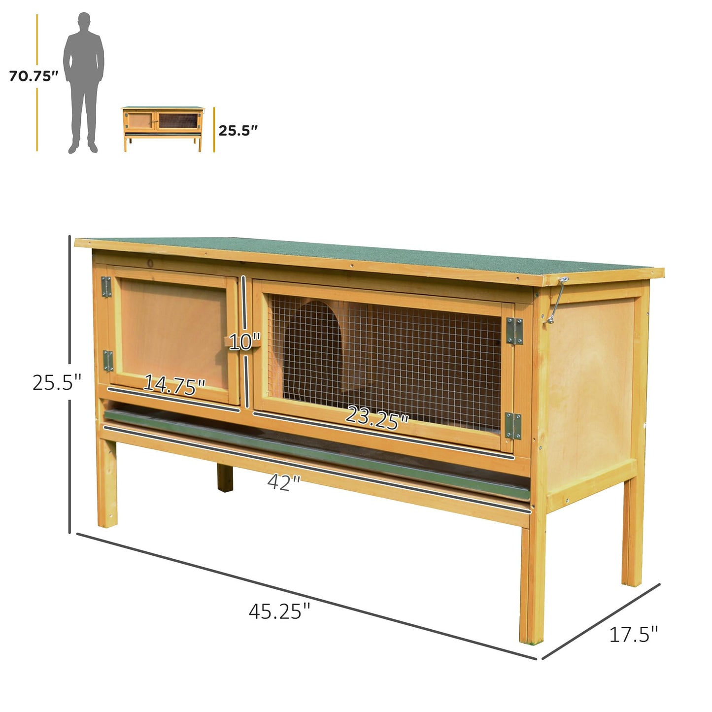 PawHut Wooden Rabbit Hutch Bunny Cage with Openable Waterproof Roof, No Leak Tray Sturdy Fir Wood Build for Indoor/Outdoor - WoodArtSupply