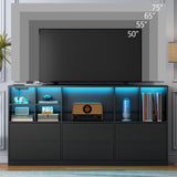 Gyfimoie Black Dresser for Bedroom with 6 Drawers, Chest of Drawers with Led Lights&Charging Station, 63" Long Dresser with 7 Open Cubbies, Storage Drawers for Living Room, Closet, Hallway (Black) Gyfimoie