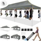 HOTEEL 10x30 Pop up Canopy Tent for Parties, Heavy Duty Easy Setup Tent with 5 Sidewalls, Outdoor Commercial Instant Gazebo for Wedding Event, with Roller Bag & Sand Bags, Grey(Hexagonal Frame) Hoteel
