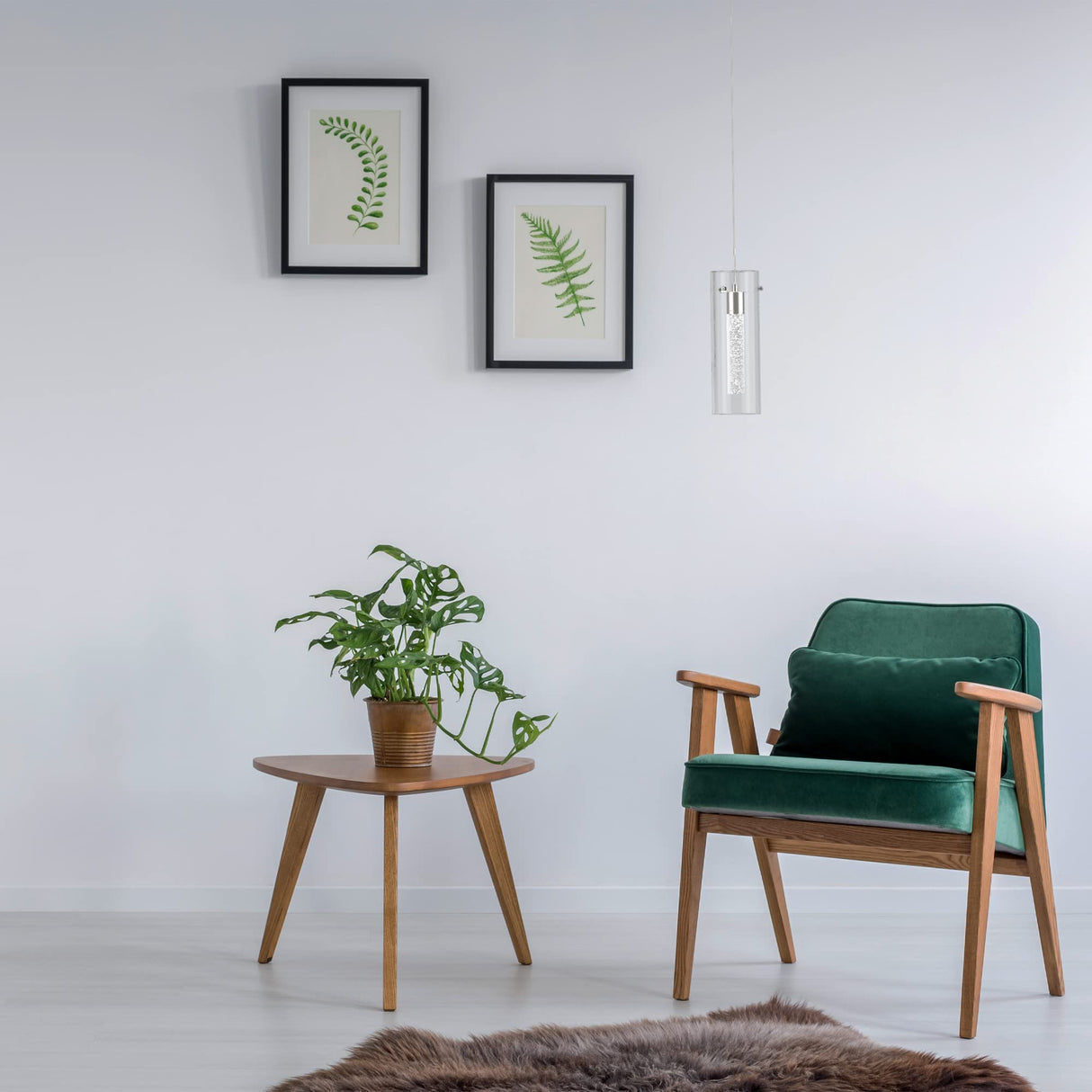 Esfos Pendant Ceiling Light Fixture, LED Kitchen Lighting Crystal Pendant Lights Kitchen Island, 1-Light Integrated Kitchen Hanging Light Fixture Modern Island Light with Bubble Glass Three Pack Esfos