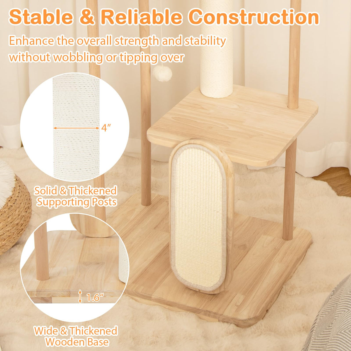 Tangkula Wooden Cat Tree, 50 Inch Tall Cat Tower with Solid Oak & Beech Wood Frame, Scratching Posts & Board, Perch, Pompom Ball, Cat Activity Center, Modern Cat Tree for Indoor Cats Large Adult Tangkula