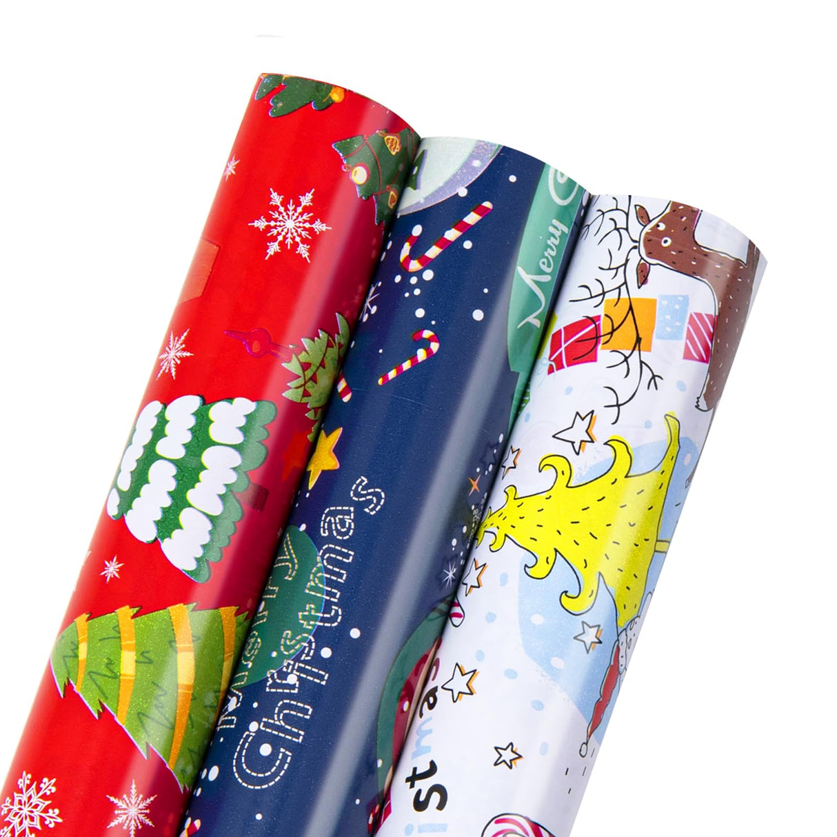 Linnoptimix Christmas Wrapping Paper Rolls -3 LARGE ROLL-27inch*78 inch per roll Colorful Foil Red White Blue wrapping paper(Christmas White/Red/Blue（005）) Linnoptimix