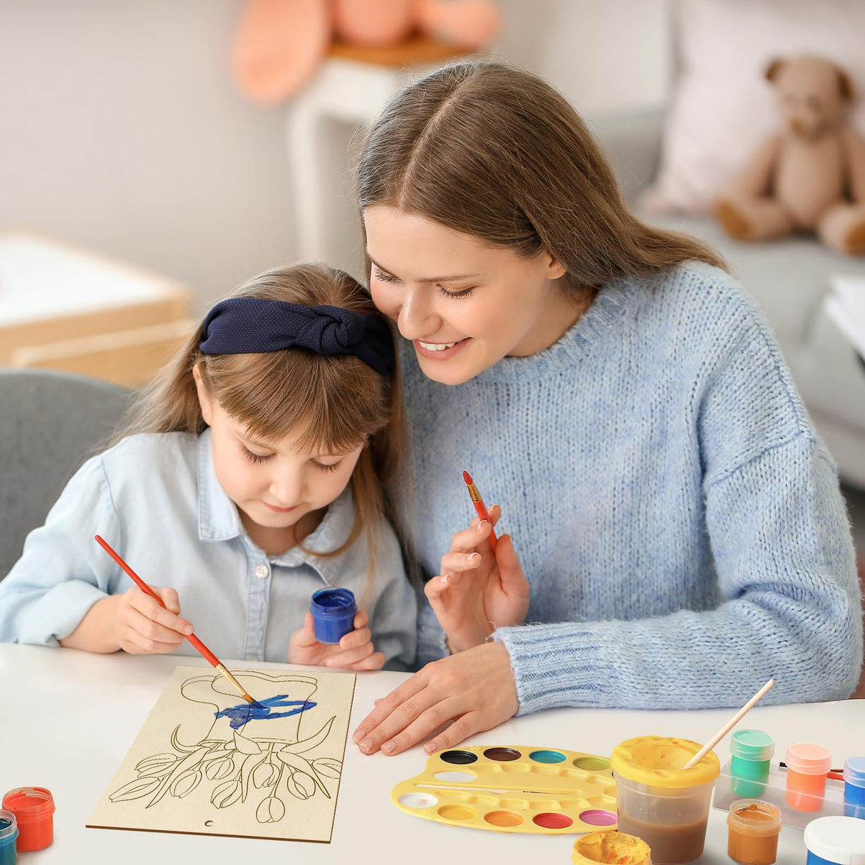 COCHIE 10 Pieces Large Spring Unfinished Wood Crafts to Paint for Adults and Kids, Bulk Predrilled Wooden Ornaments for Painting, Tulips Flowers Paintable Wood Slices Craft Supplies with Ropes COCHIE