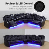 JBXBER Power Recliner Sectional Sofa Set with LED Lights, Leather Reclining Sectional Couch Sets with USB Ports, Cup Holders, Storage Console, L-Shaped Home Theater Seating for Living Room(Black) JBXBER
