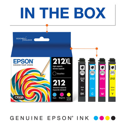 EPSON 212 Claria Ink High Capacity Black & Standard Color Cartridge Combo Pack (T212XL-BCS) Works with WorkForce WF-2830, WF-2850, Expression XP-4100, XP-4105