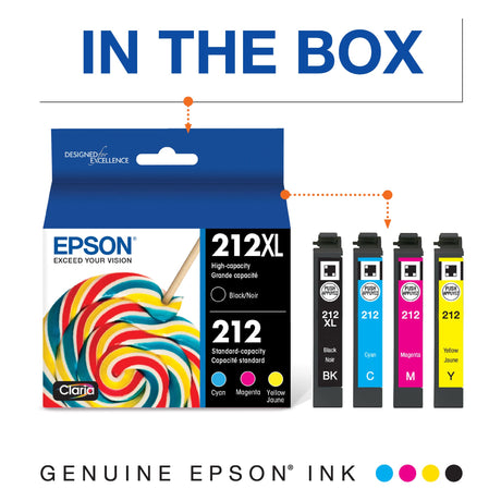 EPSON 212 Claria Ink High Capacity Black & Standard Color Cartridge Combo Pack (T212XL-BCS) Works with WorkForce WF-2830, WF-2850, Expression XP-4100, XP-4105 Epson
