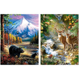 Mowana Diamond Art Kits for Adults, 2 Pack 5D Wildlife Diamond Painting Kits on Canvas, Bear and Deer Forest Landscape Diamond Art for Beginners, DIY Animal Diamond Art Wall Décor 12x16inch Mowana