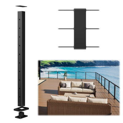 Muzata Aluminum Black Cable Railing Post 36 Inch 36"X2"x2" Level Drilled Surface Mount Cable Railing System Kit Indoor Outdoor Seaside with Paper User Guide PD02 BHAS