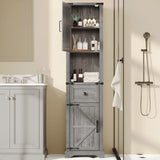 66" Tall Farmhouse Bathroom Storage Cabinet with Barn Doors and Drawer, Narrow Storage Unit, Adjustable Shelves & 5-Tier Space, Freestanding Cabinet for Bathroom, Entryway, Kitchen, Wash Grey Vabches