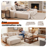 120" Modular Boneless Couch Cloud Couch Sectional Couches for Living Room with Ottoman, Modern L-Shaped Modular Sectional Sofa with Deep Seat, Corduroy 3-Seater Sleeper Sofas for Living Room (Beige) Aaron Living