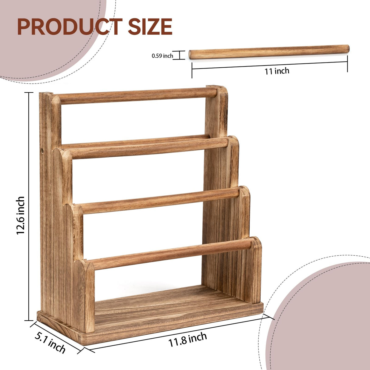 Emfogo Bracelet Holder, 4 Tier Bracelet Organizer Storage for Bracelets Bangles Watch Scrunchies, Rustic Wood Jewelry Organizer Display for Home, Vendors, Craft Shows and Store(Rustic Brown) Emfogo