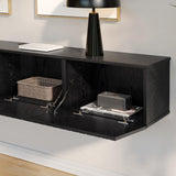 WAMPAT Floating TV Stand, Wall Mounted Shelf, Modern Floating Entertainment Center with 3 Fluted Flip-Down Doors, 70" Large Storage Media Console Wall Unit for Living Room,Bedroom, Black WAMPAT