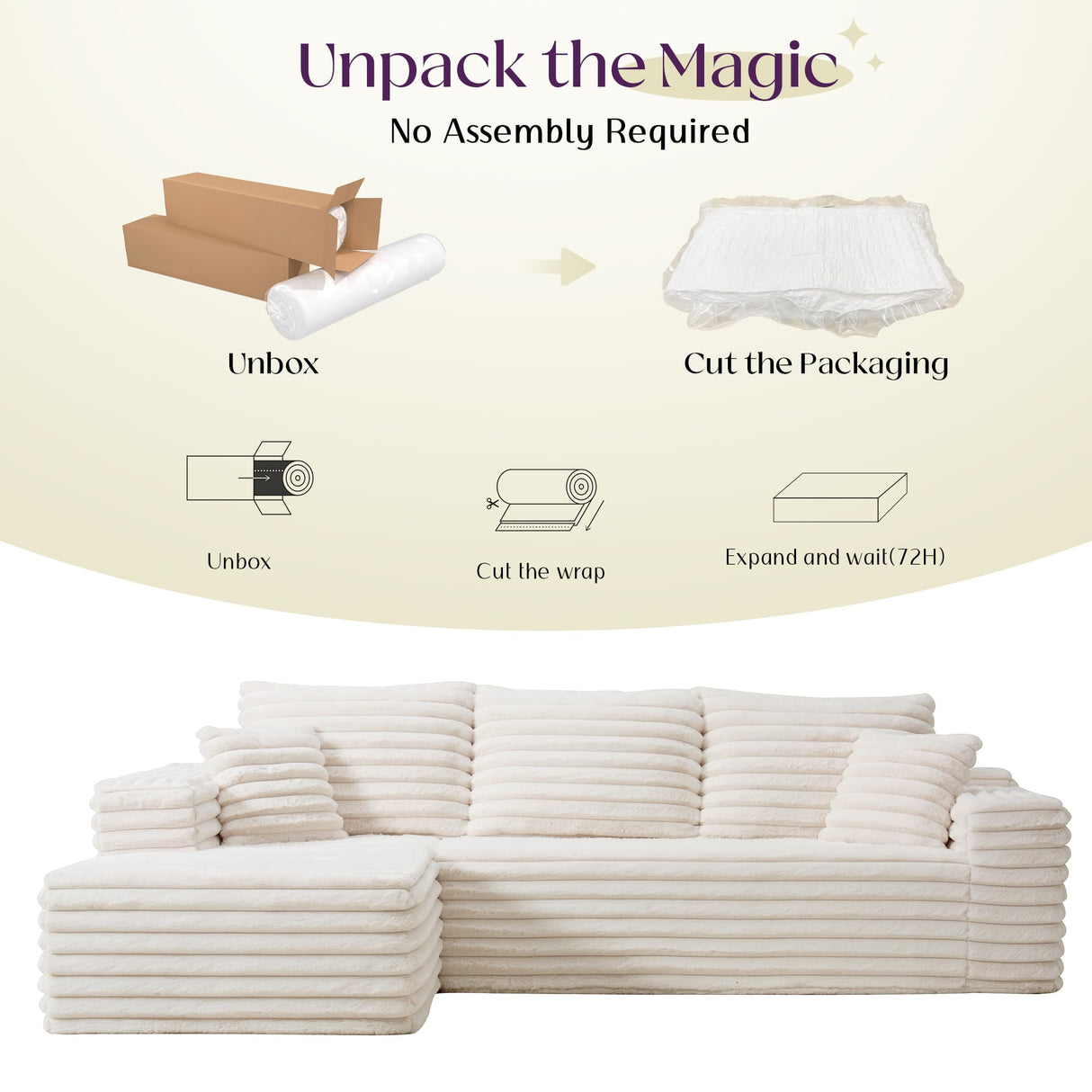 VanAcc 106" Oversized Modular Sectional Sofa, Deep Seat Cloud Couch with Corduroy Upholstery, L Shaped Boneless Sofas, Easy No-Assembly Lounge Couches for Living Room, Cream VanAcc