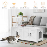 Homhedy Cat Litter Box Enclosure For 2 cats, Litter Box Furniture Hidden with Double Room,Wooden Cat Washroom Furniture,Cat House,47.2”L x 19.7”W x 19.7”H,White Homhedy