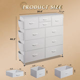 WLIVE White Dresser for Bedroom with 10 Drawers, Chest of Drawers with Side Pockets and Hooks, PU Storage Dresser, Sturdy Metal Frame, Drawers Organizer Unit for Living Room, Hallway, Closet WLIVE