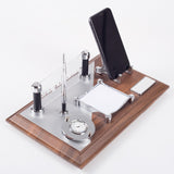 ofistike Wood Desk Name Plate Office Organizer, Solid Wooden Membrane Coating Desktop Sign with Phone Holder, Pen, Notepad and Clock ofistike