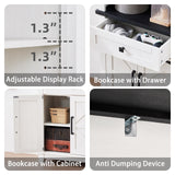 Joaxswe 72in Tall Bookshelf 7 Tier Bookcase with Drawer and Barn Doors and Adjustable Shelves, White Farmhouse Book Shelf with Storage Cabinet, Wood Freestanding Display Bookshelves for Living Room Joaxswe