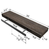 SAUCE ZHAN Floating Shelves 24 inch Rustic Natural Wood Wall Shelf Set of 2 Open Shelving Farmhouse Live Edge Light Wooden Wall Mounted Decor for Bathroom, Living Room, Bedroom, Kitchen, Dark Brown SAUCE ZHAN