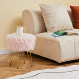 Mxfurhawa Faux Fur Storage Ottoman Round Furry Vanity Stool Marble Grain Tray Coffee Table Compact Footrest Stool with 4 Metal Legs Soft Makeup Seat Foot Stools for Living Room Bedroom Entryway Pink Mxfurhawa