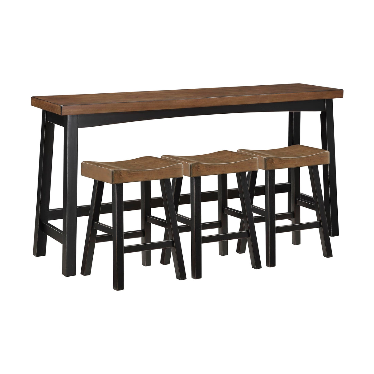 Lexicon 4-Piece Bar Table Set with 3 Saddle Stools for Small Kitchens and Living Spaces, Black/Brown Lexicon