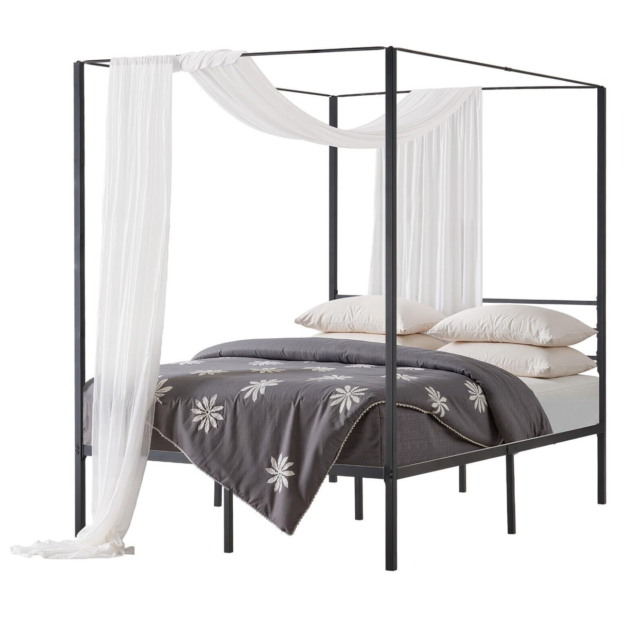 VEVOR Canopy Bed Frame Full Size, Metal Canopy Bed with Four Posters Design, Heavy Duty Steel Slats Support, Underbed Storage Space, No Box Spring Needed, Easy Assembly, Black VEVOR