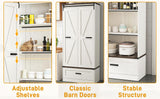 Hlivelood 72" Tall Storage Cabinet with Barn Doors & Drawer, Pantry Cabinet with Adjustable Shelves, Rustic Wood Cupboard for Kitchen, Dining Room, Living Room, White Hlivelood