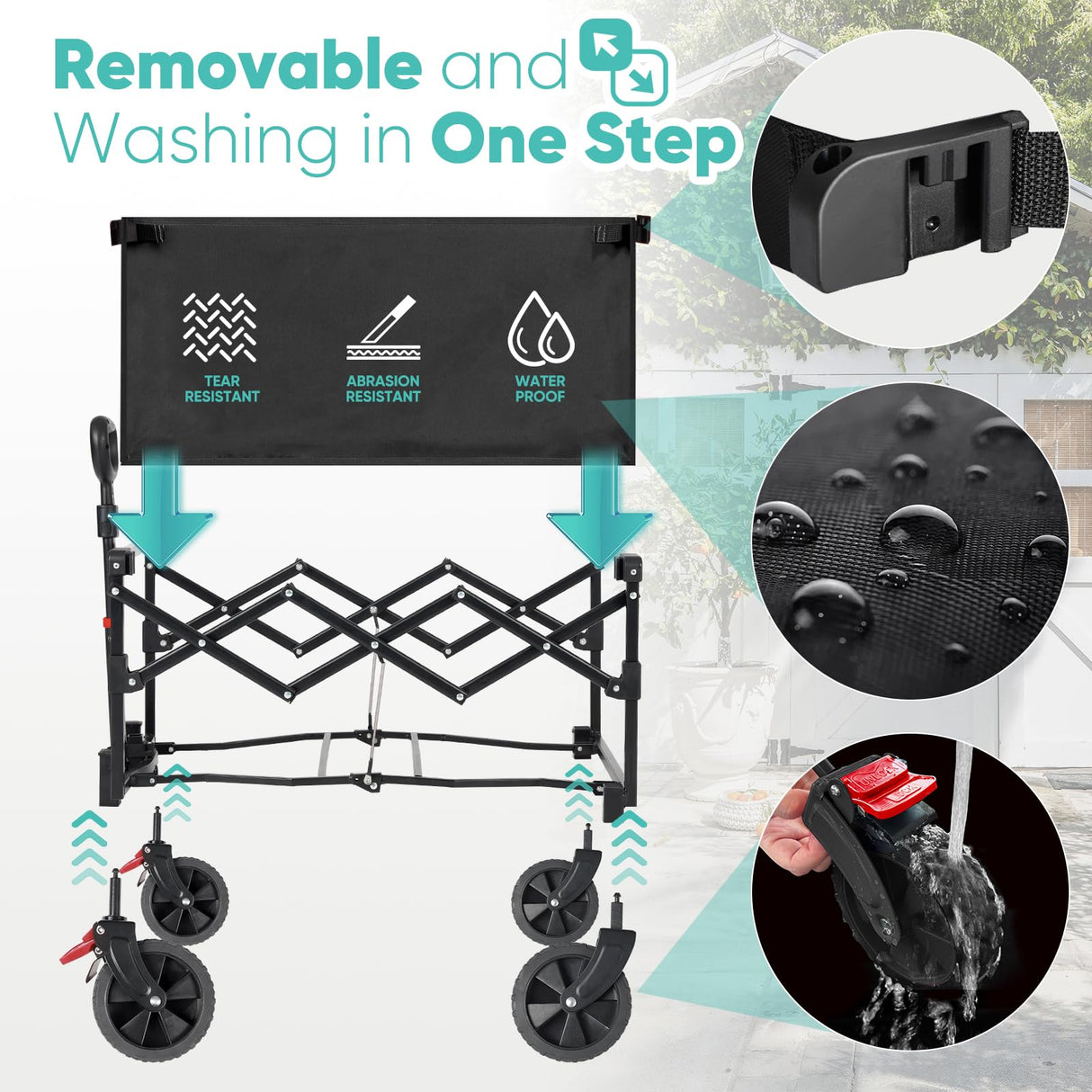 Sekey Collapsible Wagon Cart Foldable with 220LBS Weight Capacity, Lightweight Portable Folding Grocery Shopping Cart with Wheels for Camping Sports Beach and Shopping.Black Sekey