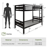 Feonase Metal Bunk Bed Twin Over Twin with Ladder and High Guardrail, Heavy-Duty Bunk Bed Frame with Metal Slats, Noise Free, No Box Spring Needed, for Kids and Juniors, Black Feonase
