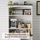 4ever2buy Farmhouse Tall Coffee Bar with Tall Hutch, White Coffee Bar Cabinet with 3 Tier Shelves, 70 Inch Buffet Cabinet with Sliding Barn Door and Adjustable Shelves for Living Dining Room 4ever2buy