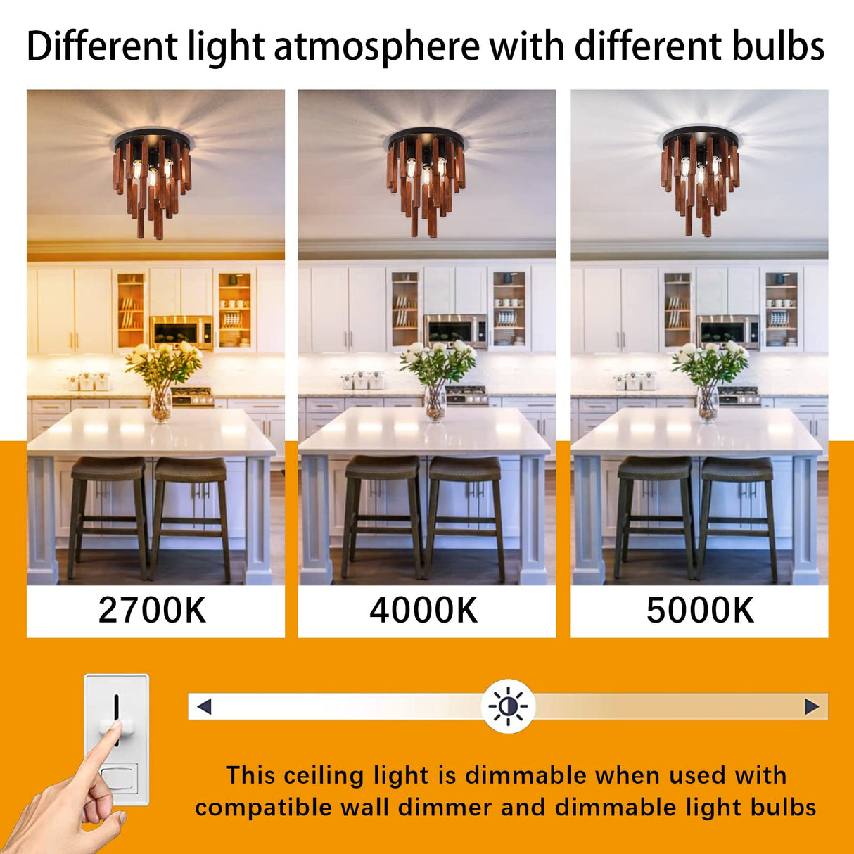 Farmhouse Flush Mount Ceiling Light Fixture, Rustic 3-Light Wood Strip Close to Ceiling Lights,Retro Vintage Red Oak and Black Kitchen Ceiling Lighting for Hallway Bedroom Entryway Living Dining Room Neechicx