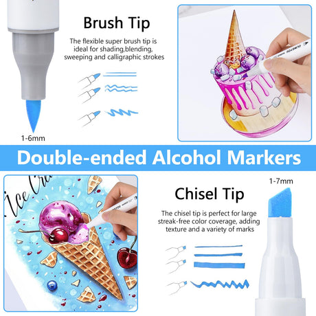 OLINGYOU alcohol markers brush tip, 60 Colors Brush & Chisel Permanent Alcohol Markers Set, Dual Tip Art Markers Set for Kids Adult Coloring OLINGYOU
