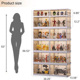 liowdce 6-Tier Curio Cabinet with Door, 67" High Display Cabinet, Foldable Curio Display Cabinet&Display Case for Collectibles, Toys, Books, for Playroom, Bedroom, Study Room liowdce