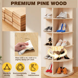 TOCRETOARE Rotating Shoe Rack Tower, 7-Tier Solid Pine Wood Spinning Shoe Display 360° Lazy Susan Shoe Rack, Revolving Shoe Stand, Shoe Rotating Organizer for Closet Shoes and Handbags TOCRETOARE