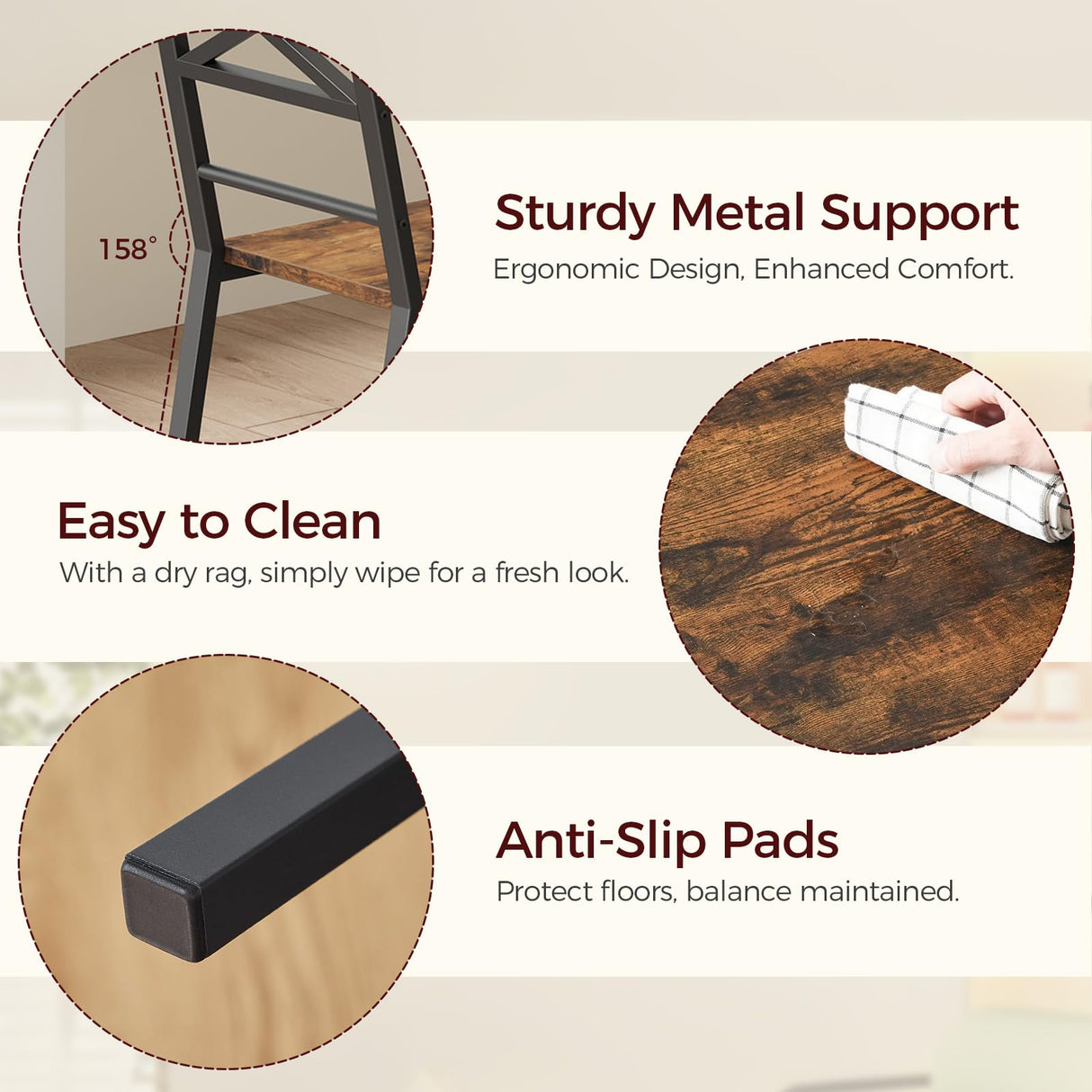 MAHANCRIS Dining Chair Set of 4, Rustic Wooden Kitchen Chairs with Backrest, Farmhouse Dining Chairs for Kitchen, Industrial Style Chair with Metal Frame, Easy Assembly, Rustic Brown TBHR1001S4 MAHANCRIS