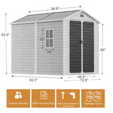 Resin Outdoor Storage Shed with Floor Included 8x6 FT, Large Waterproof Plastic Outside Garden Backyard Patio Lawn Tools Shelter with Window Lockable Door, Gray WELYAS