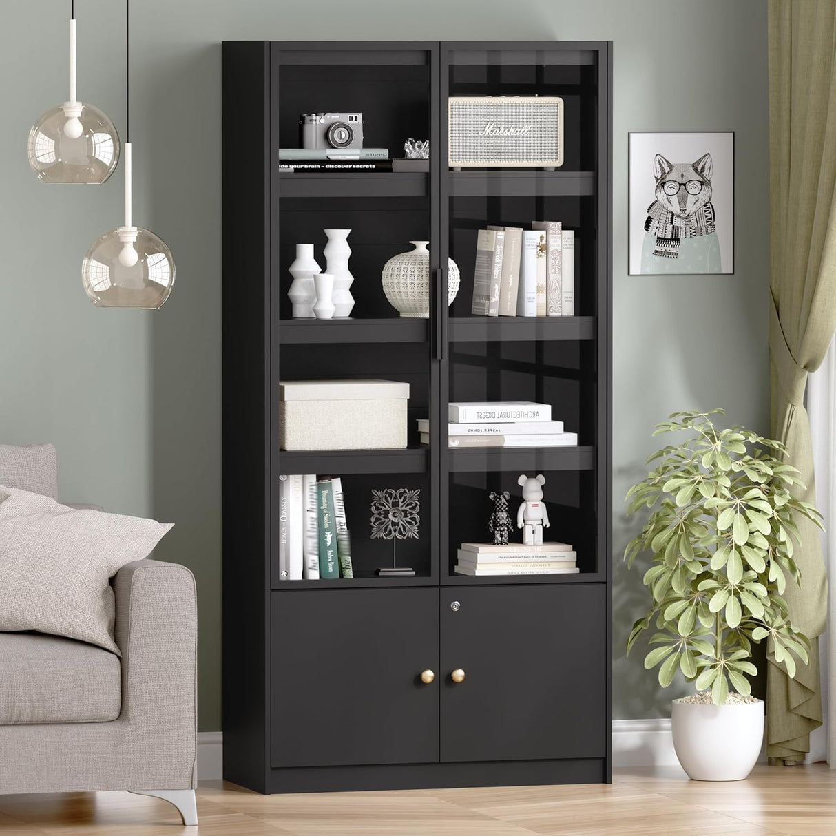 PAKASEPT 5 Tier Display Case with Glass Doors, 65" Display Cabinet with LED Light, Tall Curio Cabinets Display Shelf for Collectibles, Bookcase Bookshelf for Bedroom, Living Room PAKASEPT